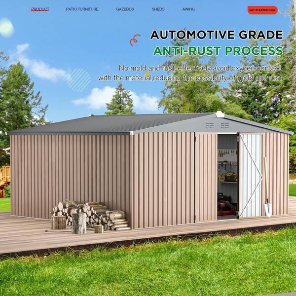 AECOJOY 14 ft. W x 12 ft. D Metal Shed with Double Lockable Doors