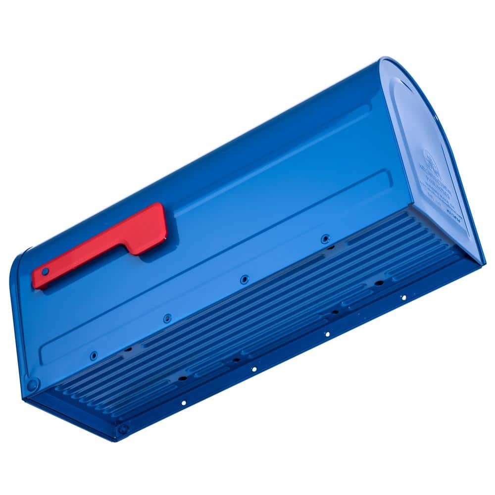 Medium Blue Galvanized Steel Post Mount Mailbox
