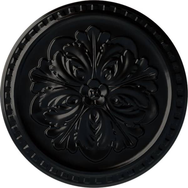 Ekena Millwork 16-7/8" x 5/8" Emeryville Urethane Ceiling Medallion, Hand-Painted Jet Black