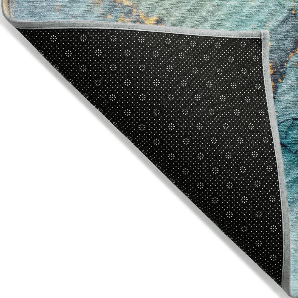 Teal and Gold 8' x 10' Washable Synthetic Area Rug
