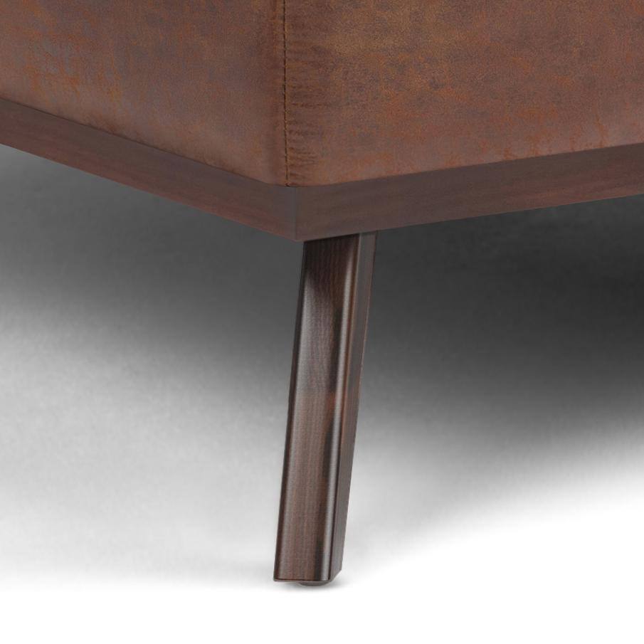 Owen Distressed Saddle Brown Faux Leather Lift Top Storage Ottoman