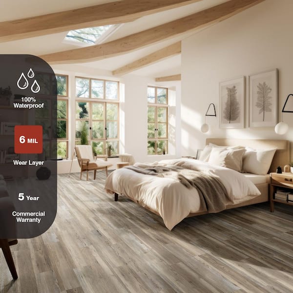 Hickman Coast 6 MIL x 6 in. x 36 in. Waterproof Click Lock Vinyl Plank Flooring (23.95 sq. ft./Case)