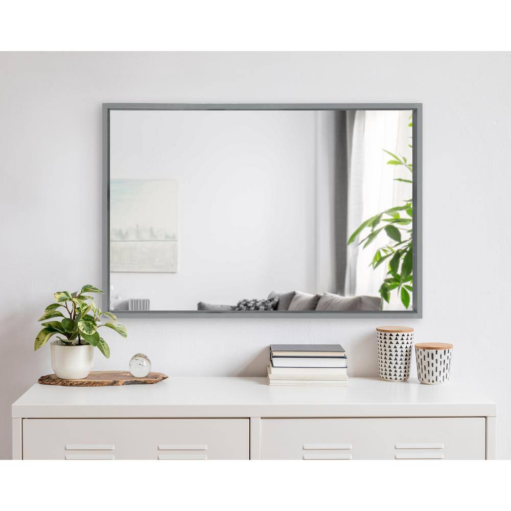 Gray Rectangular Wood Framed Vanity Wall Mirror