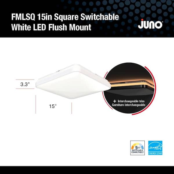 Juno FMLSQ 15 in. 1-Light White/Black Selectable LED Flush Mount 