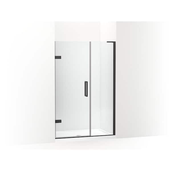 KOHLER Composed 45-46 in. W x 72 in. H Pivot Frameless Shower Door in Matte Black with 3/8 in. Thick Crystal Clear Glass