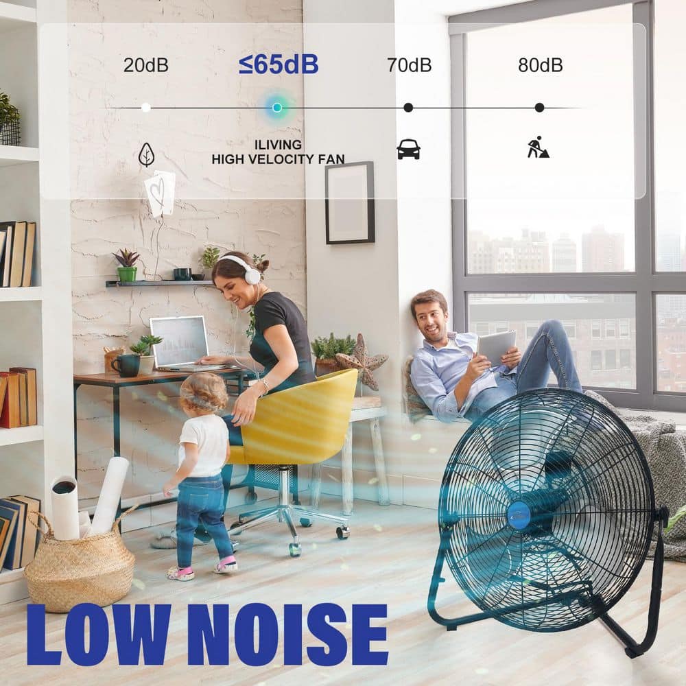 20 Inch Black High Velocity Floor Fan with Three Speed Settings