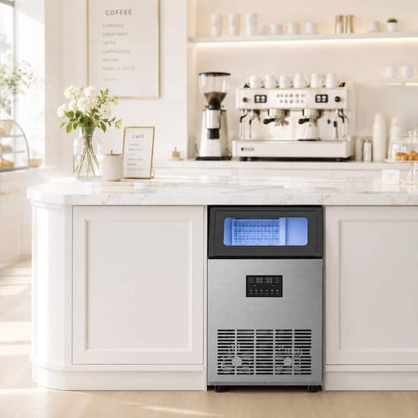 18.9 in. 200 lb./24H Full Size Cubes Freestanding Commercial Ice Maker in Stainless Steel with Dual Water Supply Options