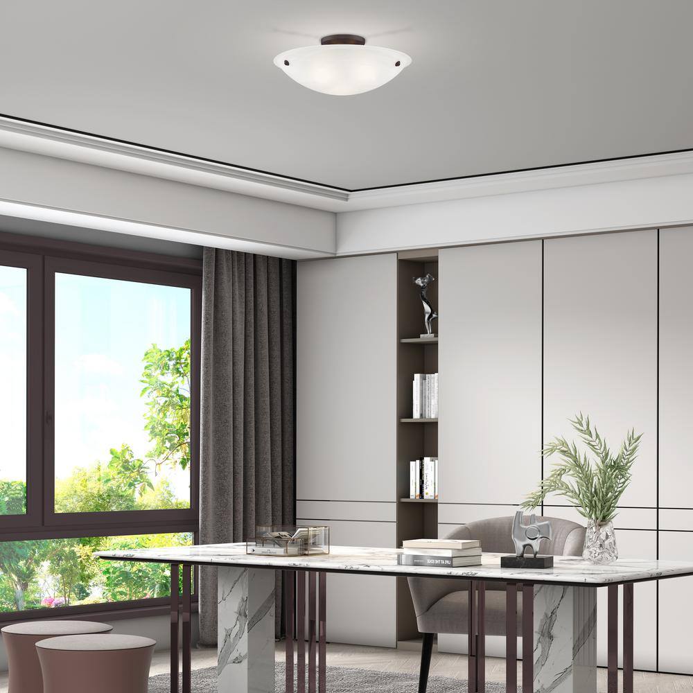 Oasis Bronze Finish 3-Light LED Flush Mount with White Alabaster Glass