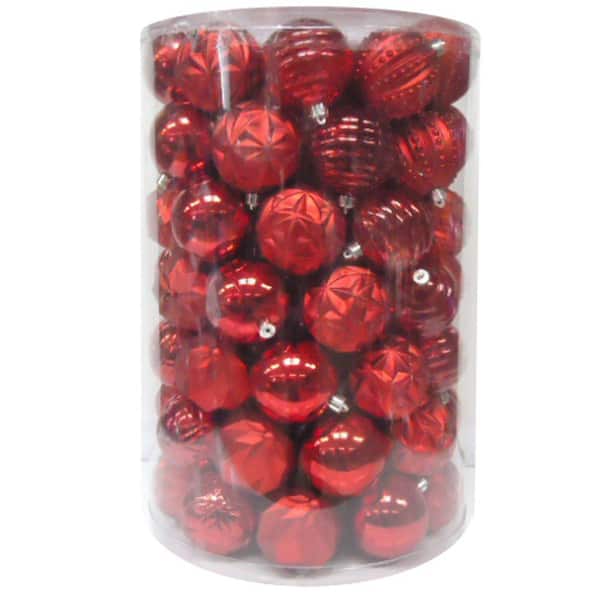 Home Accents Holiday - 80 mm Red Christmas Ornament Assortment (75-Pack)