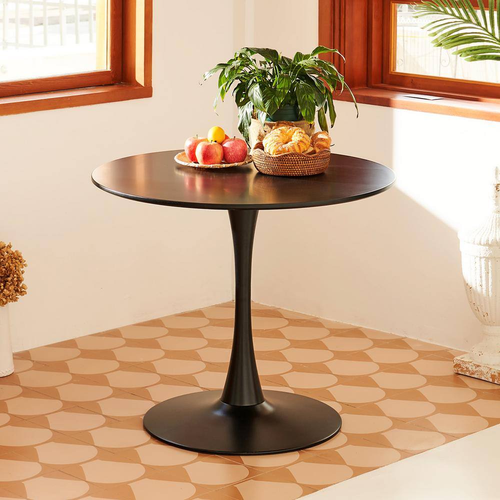 31.5'' Black MDF Round Mid-Century Modern Dining Table