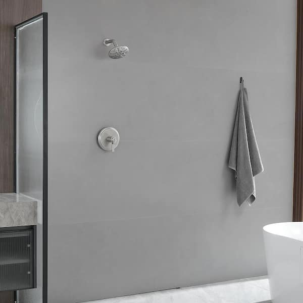 Single Handle 6-Spray 8 in. Round Rain Shower Faucet 1.8 GPM with High Pressure in Nickel (Valve Included)