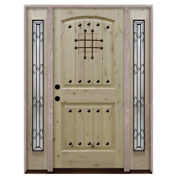 Steves & Sons 60 in. x 80 in. Rustic 2-Panel Speakeasy Unfinished Knotty Alder Wood Prehung Front Door with Sidelites