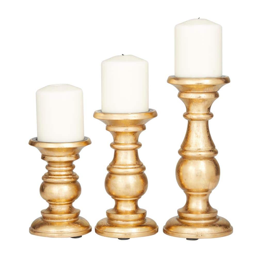 Gold Mango Wood Traditional Tabletop Candelabra Set