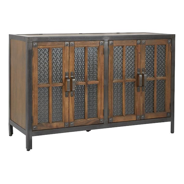 OSP Home Furnishings Barcelona Alder 4-Door Console with Rustic Metal