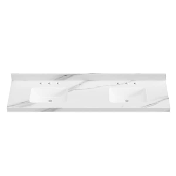 SJ STAR&JANE Elpida 73 in. W x 22 in. D Engineered Composite White Rectangular Double Sink Vanity Top in White
