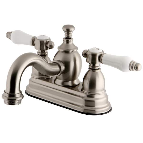 Kingston Brass French Porclain 4 in. Centerset 2-Handle Mid-Arc Bathroom Faucet in Brushed Nickel