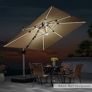 9 ft. Square Solar Powered LED Patio Umbrella Outdoor Cantilever Umbrella Heavy-Duty Sun Umbrella in Beige