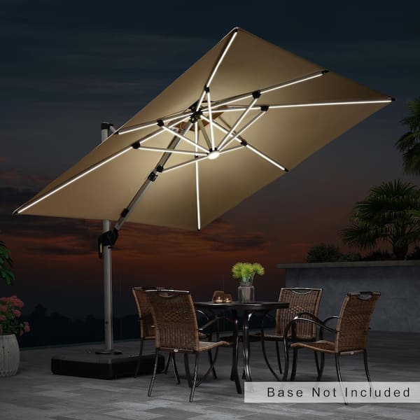 PURPLE LEAF 9 ft. Square Solar Powered LED Patio Umbrella Outdoor Cantilever Umbrella Heavy-Duty Sun Umbrella in Beige