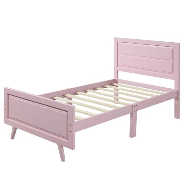 URTR Pink Twin Size Bed Frame Wood Platform Bed with Headboard and Slat Support, Suitable for Bedroom Children, Girls, Boys