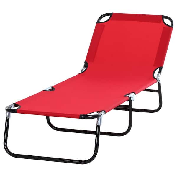 Outdoor Daylight Folding Steel Lawn Chair with 5-Level Reclining Backrest, Steel Frame, for Beach, Yard, Patio, Red