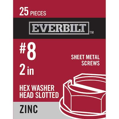 #8 x 2 in. Slotted Hex Head Zinc Plated Sheet Metal Screw (25-Pack)