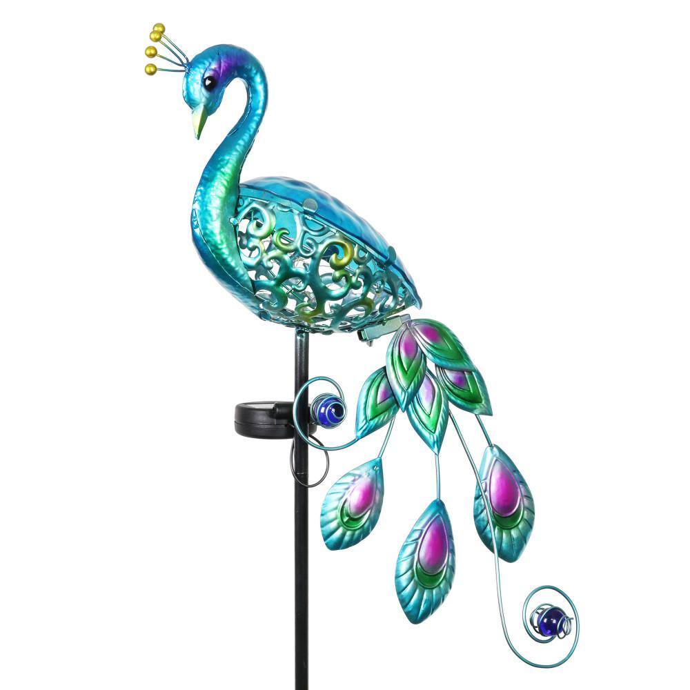 Exhart Solar Peacock 3.77 ft. Blue Metal Garden Stake 17694-RS - The ...