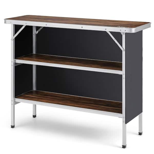 Folding Camping Table Aluminum Portable Picnic Table with 2-Tier Shelves Coffee