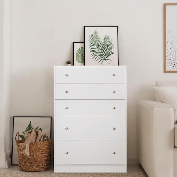 VEIKOUS Oversized 5-Drawer White Dressers Chest of Drawers with 2 Large Drawers 48.3 in. H x 31.5 in. W x 15.7 in. D