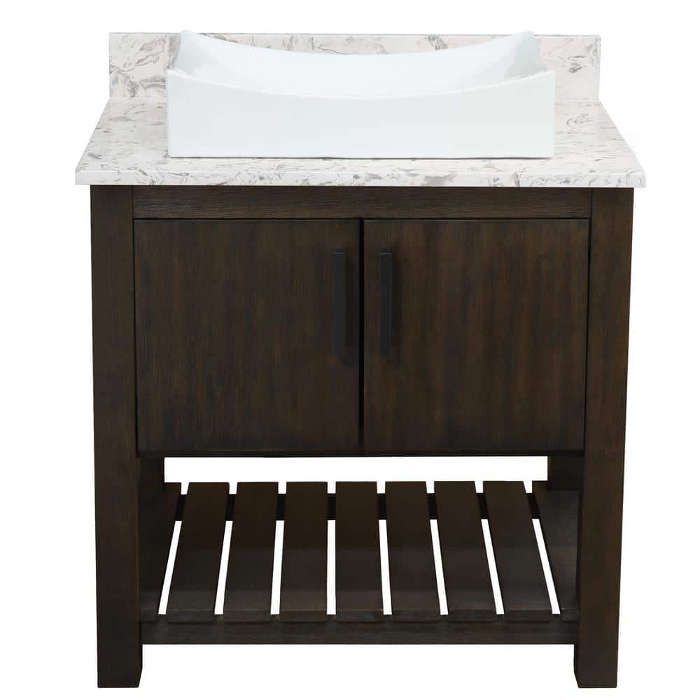 Ocean Breeze 31 in. W x 22 in. D x 31 in. H One White Porcelain Sink with MB Bath Vanity in Cafe w/Cafe Mocha Quartz Top price history on PriceWatchPro