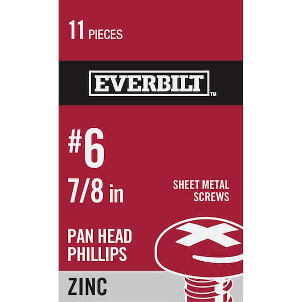 Everbilt #6 x 7/8 in. Zinc Plated Phillips Pan Head Sheet Metal Screw (11-Pack)