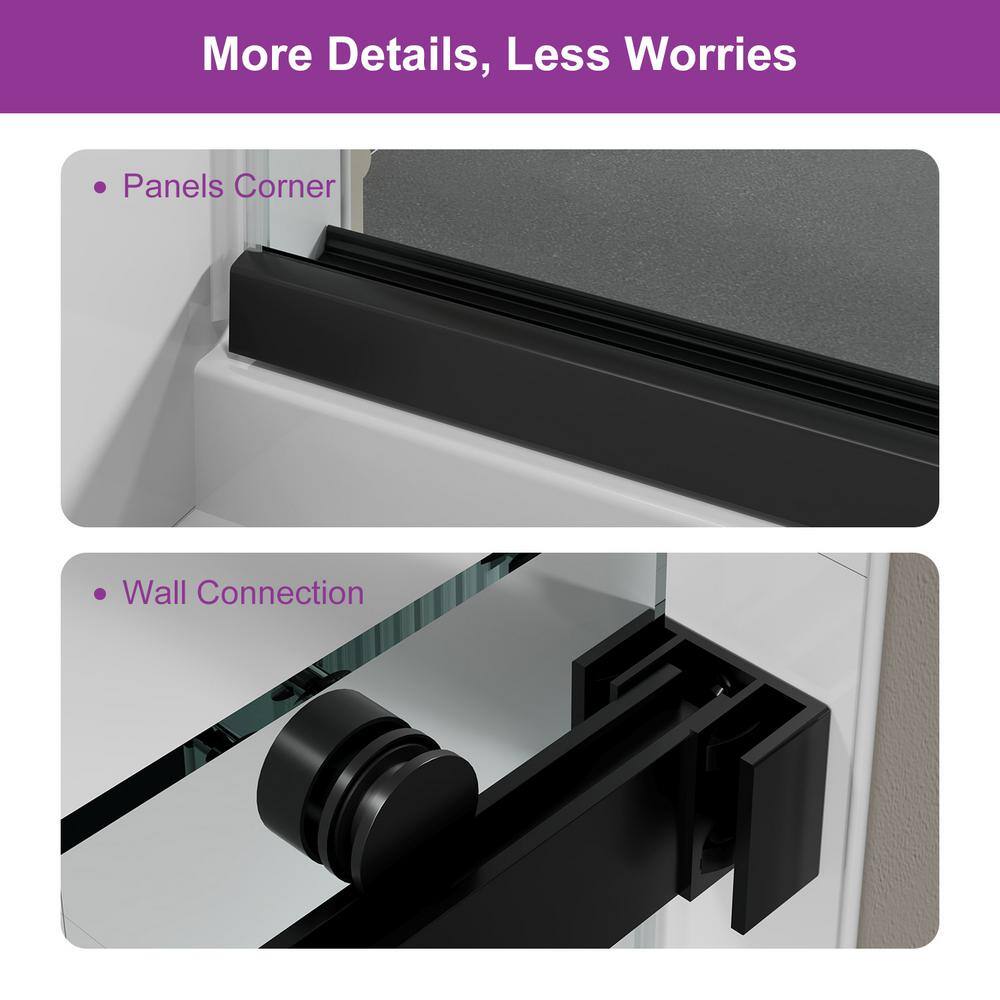 Oceanus 59" Matte Black Frameless Sliding Shower Door with Clear Glass