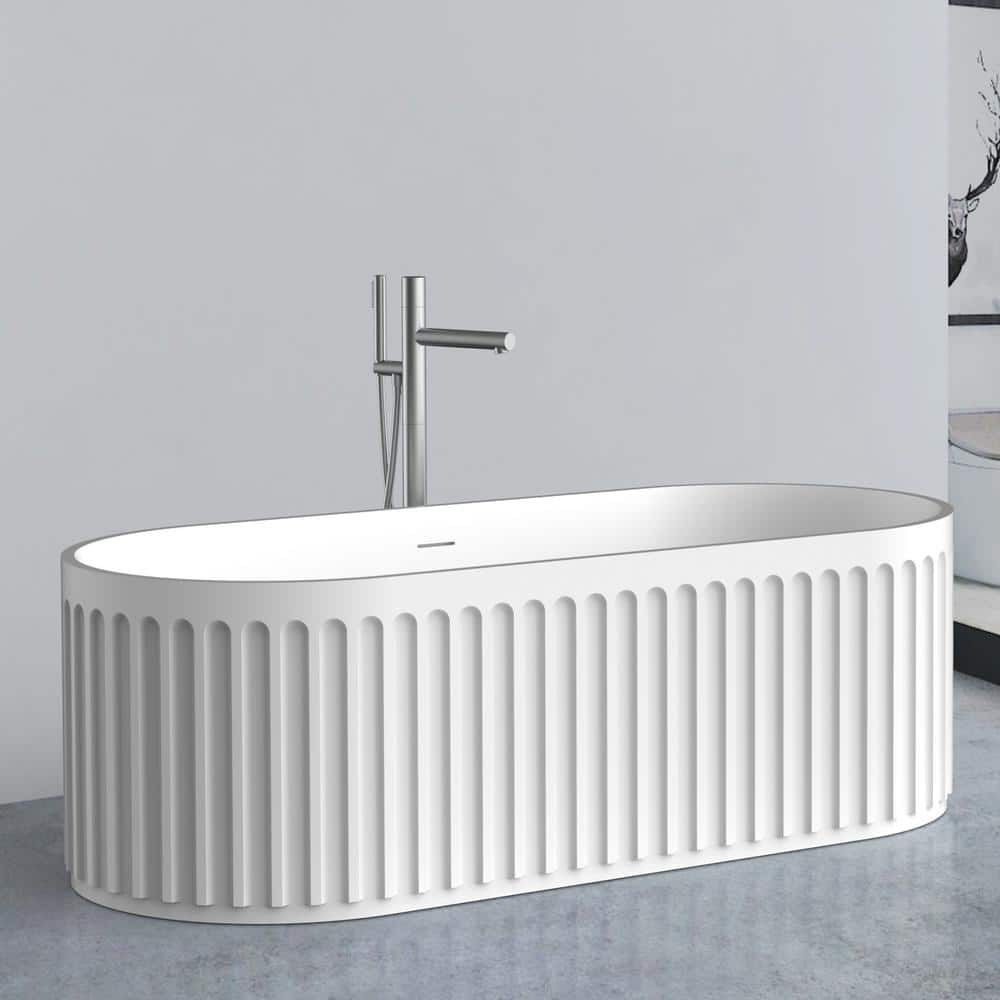67 in. x 30 in. Freestanding Soaking Synthetic Stone Bathtub with Center Dr