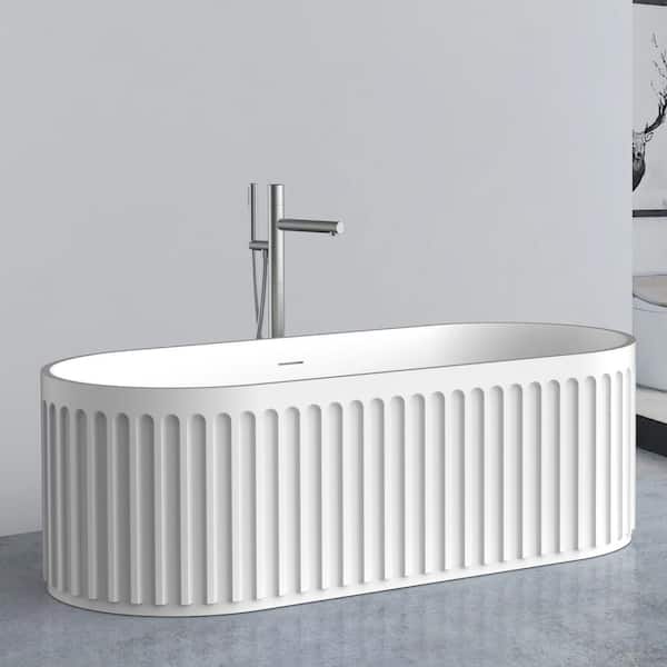 Unbranded 67 in. x 30 in. Freestanding Soaking Synthetic Stone Bathtub with Center Drain in Matte White