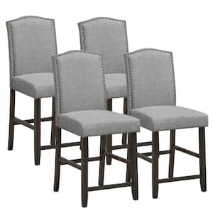 40.5 in. H Low Back Wood Fabric Barstools Nail Head Trim Counter Height Dining Side Chairs Grey (Set of 4)