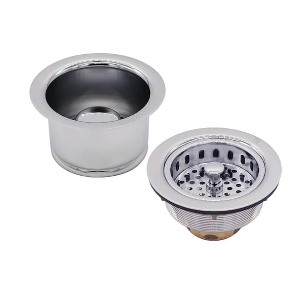 Westbrass COMBO PACK 3-1/2 in. Post Style Kitchen Sink Strainer and Extra-Deep Collar Disposal Flange/Stopper, Polished Chrome