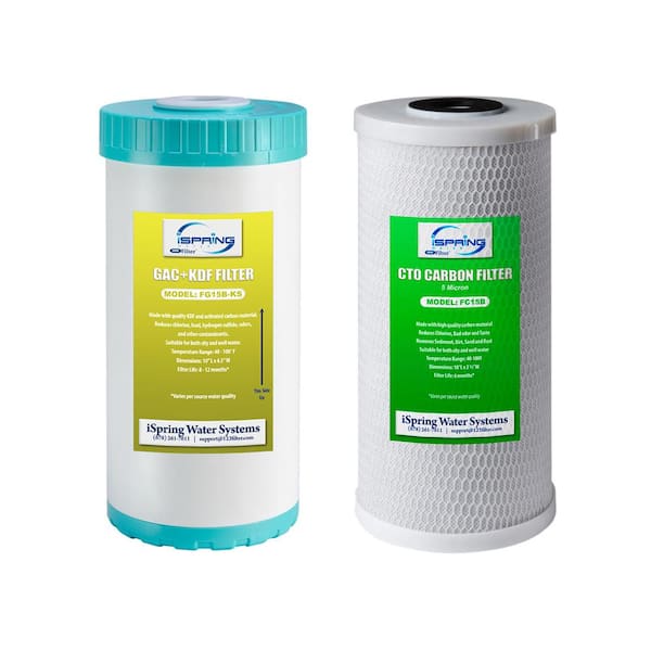 ISPRING Whole House 4.5 in x 10 in. Water Filtration CTO Carbon Block and GAC plus KDF Water Filter Cartridge Pack for WGB21B-KS