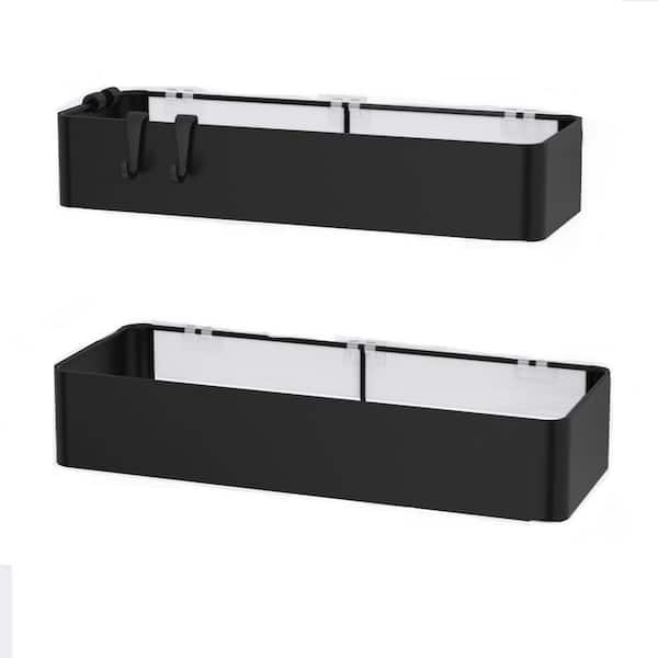 Aoibox 2-Pack Adhesive Shower Organizer - No Drill Rustproof Stainless Steel Shower Caddy in Black, Apartment Essentials