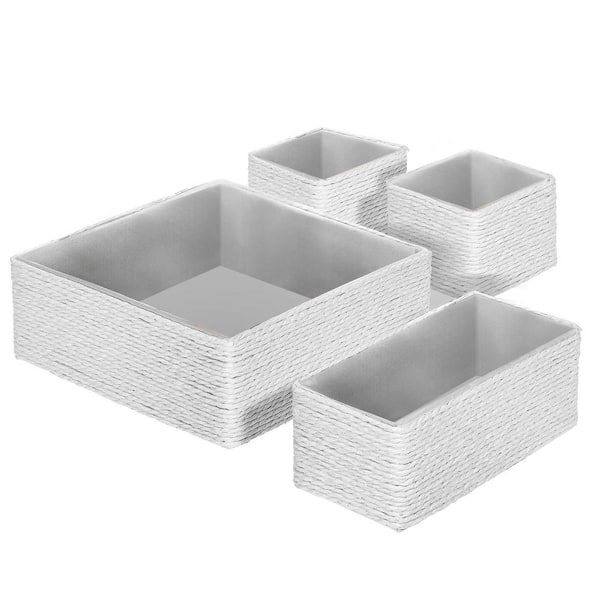 Sorbus Storage Baskets and Organizer for Bathroom in Woven Paper Rope, White 10 in. x 3.5 in. Cardboard Decorative Box Set of 4