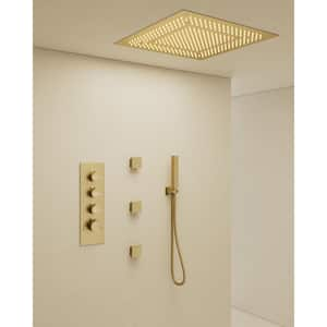 7-Spray 20 in. Ceiling Mount LED Fixed and Handheld Shower Head 2.5 GPM with 3-Jets in Brushed Gold(Valve Included)