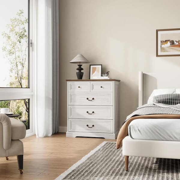 FUFU&GAGA White 5 Drawer 31.7 in. Wide Chest of Drawers with Two
