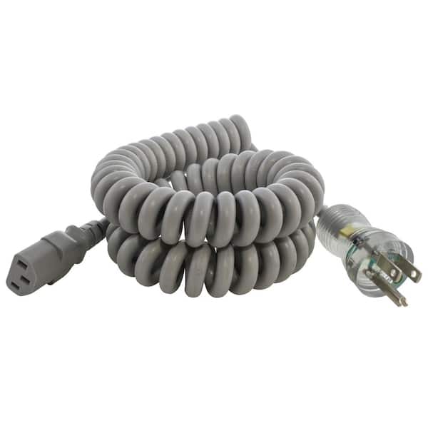 AC WORKS UP to 6.5 ft. 10 Amp 18/3 Coiled Medical Grade Power Cord With C13 Connector