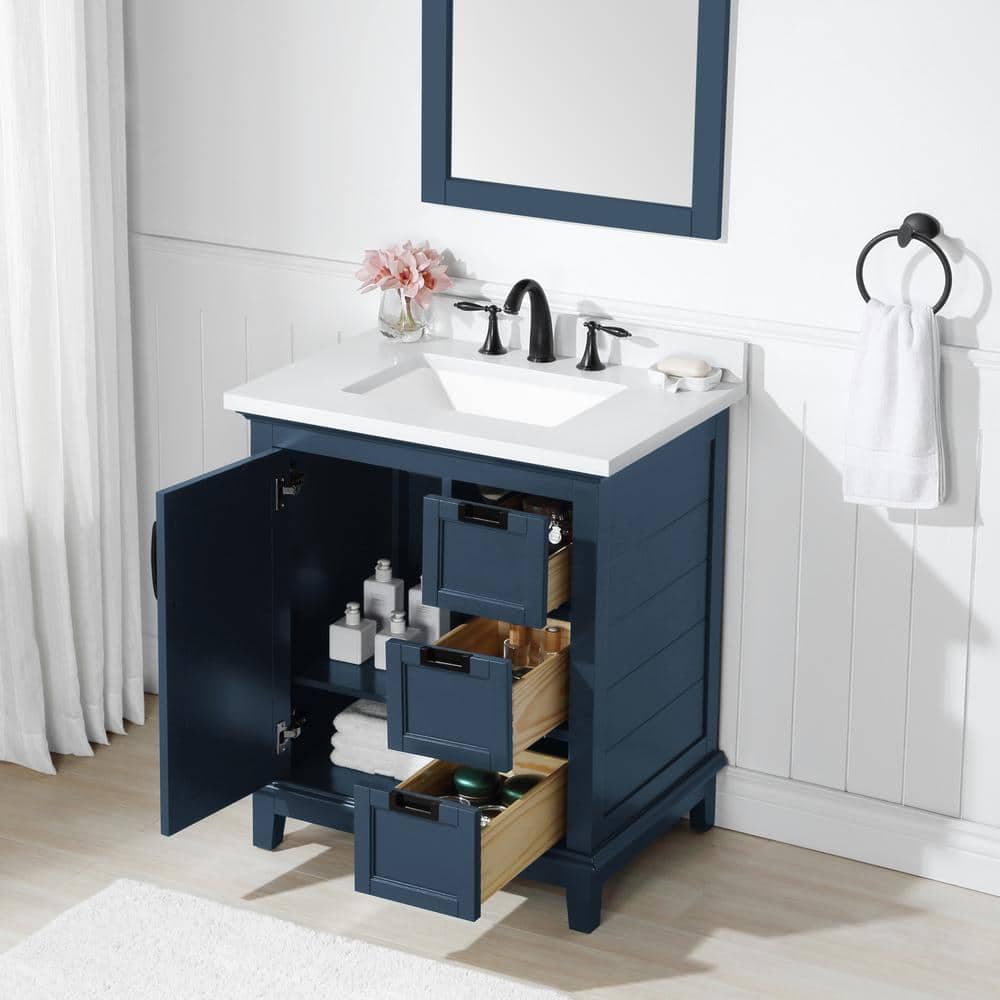 Pembroke Greyish Blue 30" Single Sink Freestanding Bathroom Vanity with Marble Countertop