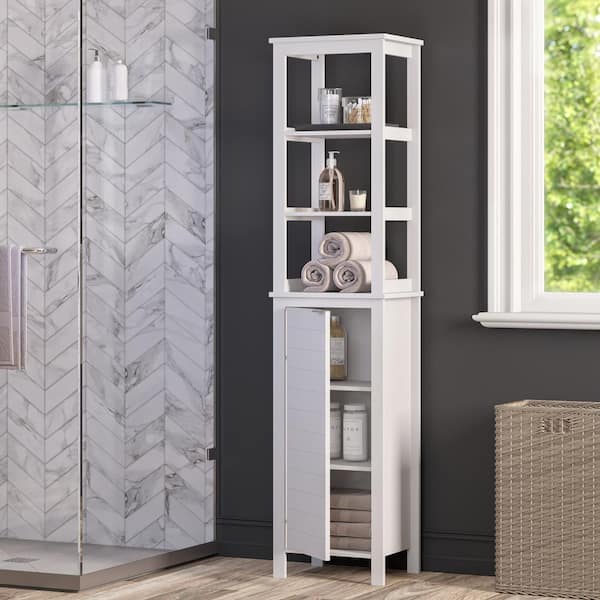 Madison 15.75 in. W x 11.8 in. D x 67 in. H Linen Tower Single Door Tall Bathroom Cabinet Storage Organizer in White