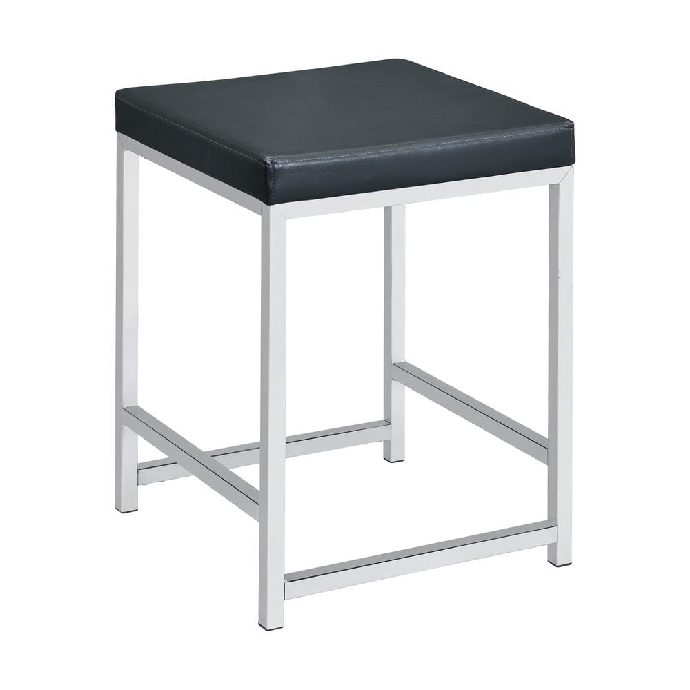 Coaster 14.75 in. Dark Grey and Chrome Backless Metal Frame Vanity Stool with Leatherette Seat