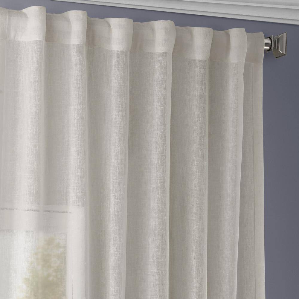 Gardenia Faux Linen Sheer Rod Pocket Curtain Panel, 50W x 120L