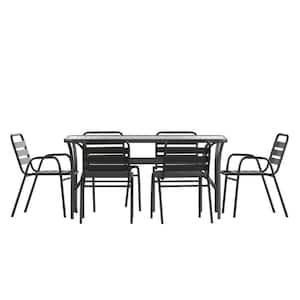 Black 7-Piece Aluminum Rectangle Outdoor Dining Set