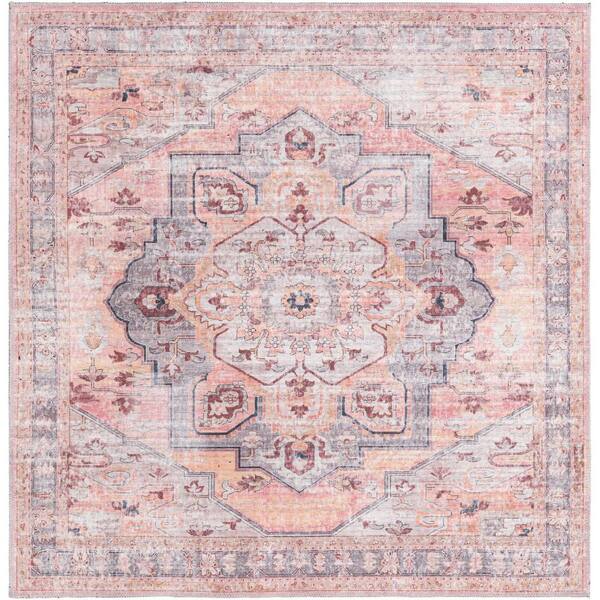 Unique Loom Mangata Melodie Apricot and Pink 5 ft. Round Machine Washable Area Rug