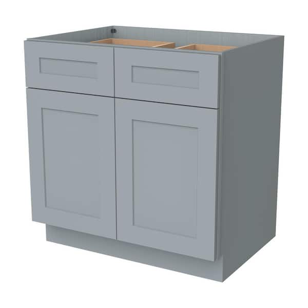 36 in. W x 24 in. D x 34.5 in. H Assembled Base Kitchen Cabinet in Gray with 2 Doors, 2 Drawers and 1 Shelf