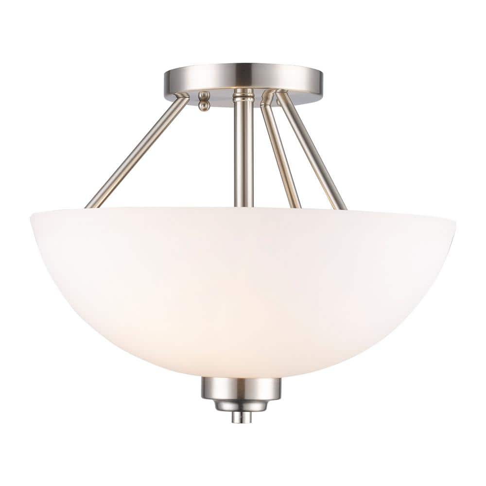 Brushed Nickel 13.5" Semi-Flush Mount with Frosted Glass Shade