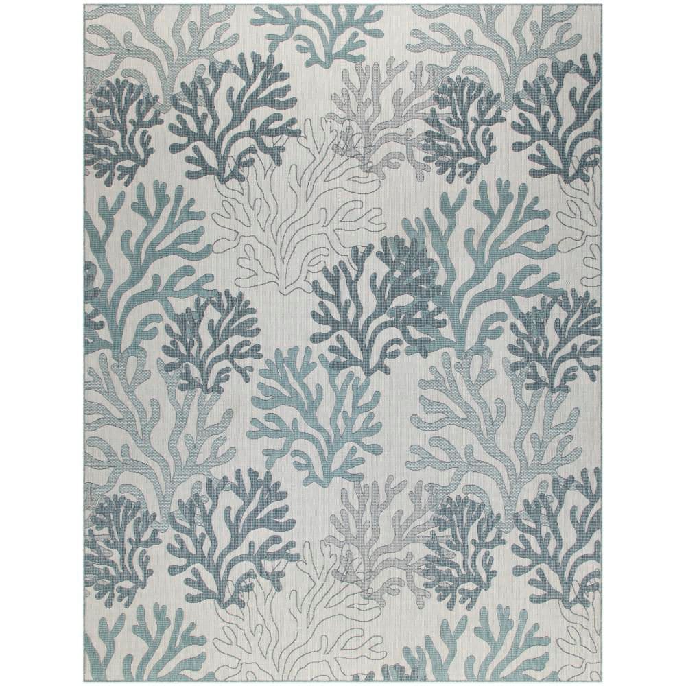 Nautical Coral Blue Synthetic Rectangular Area Rug 8' x 10'